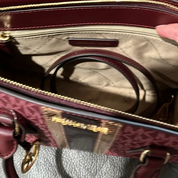 Michael Kors Burgundy and Gold Satchel - Picture 12 of 13